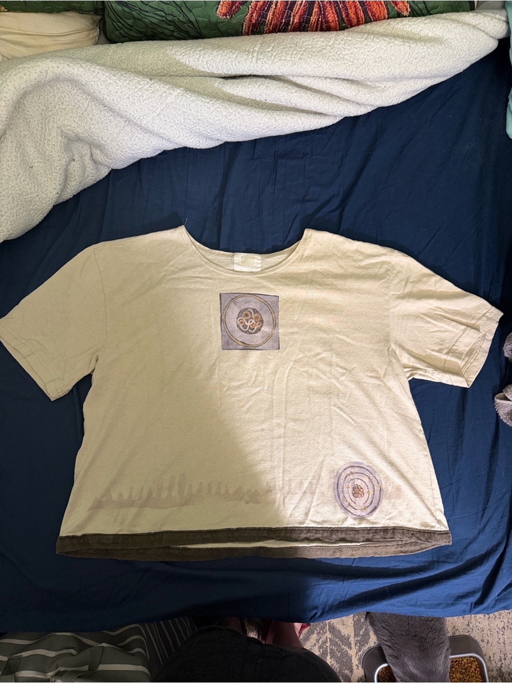 Vintage BlueFish beige Tee with Brown Trim from 1980’s hand block printed tee.
